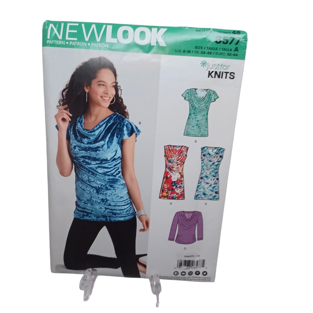 New Look 6577 Sewing Pattern Womens Cowl Neck Knit Tops Tunics Size 6-18 46577